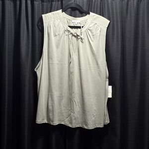 Angels Forever Young Womens 3X Sage Green Sleeveless Tie Neck Smocked Top NEW